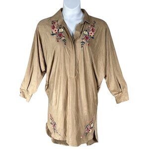 Umgee Women L Embroidered Tunic Vegan Suede Dress Western Cowgirl Lagenlook Boho